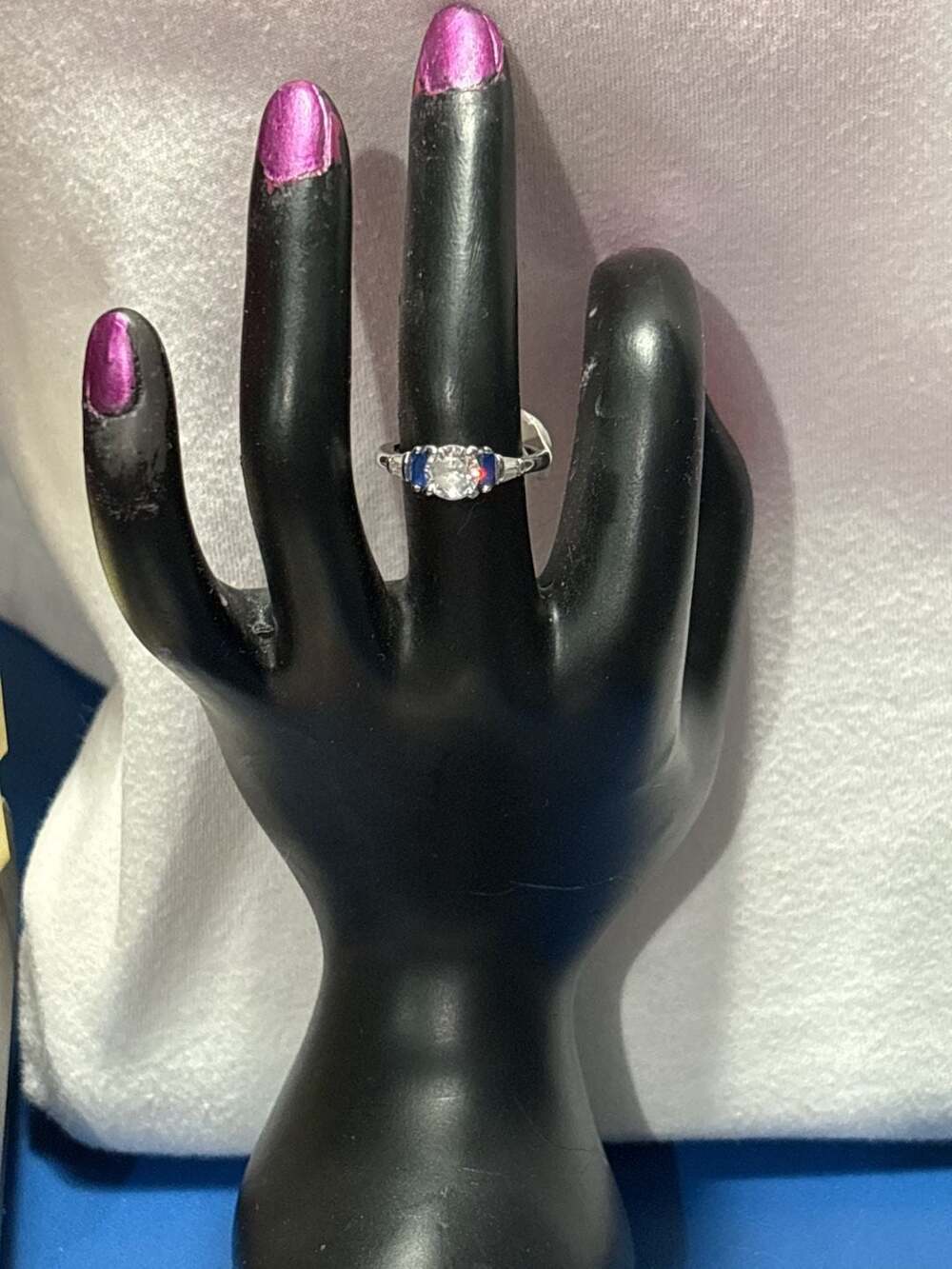 Generic Ring Size 7 White Gold Three-Stone Sapphire and Diamond